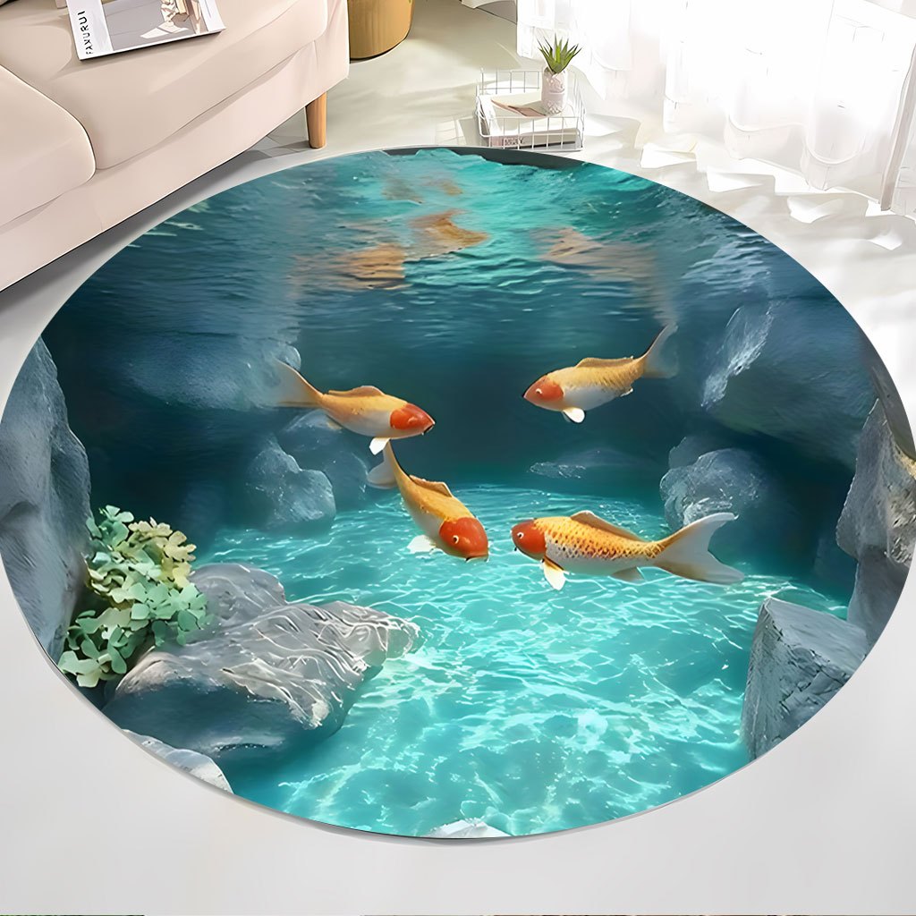 Home Bathroom Scene - Tappeto Rotondo con Pesci Koi, Scena